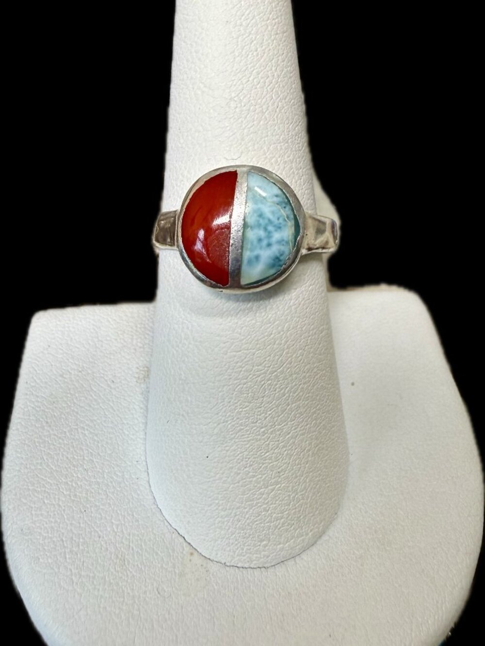 925 Larimar and Red coral ring